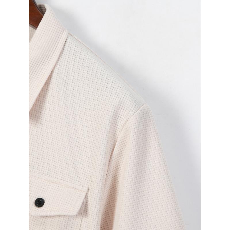 Mens Short Sleeve Waffle Knit Polo Shirt With Double Pockets