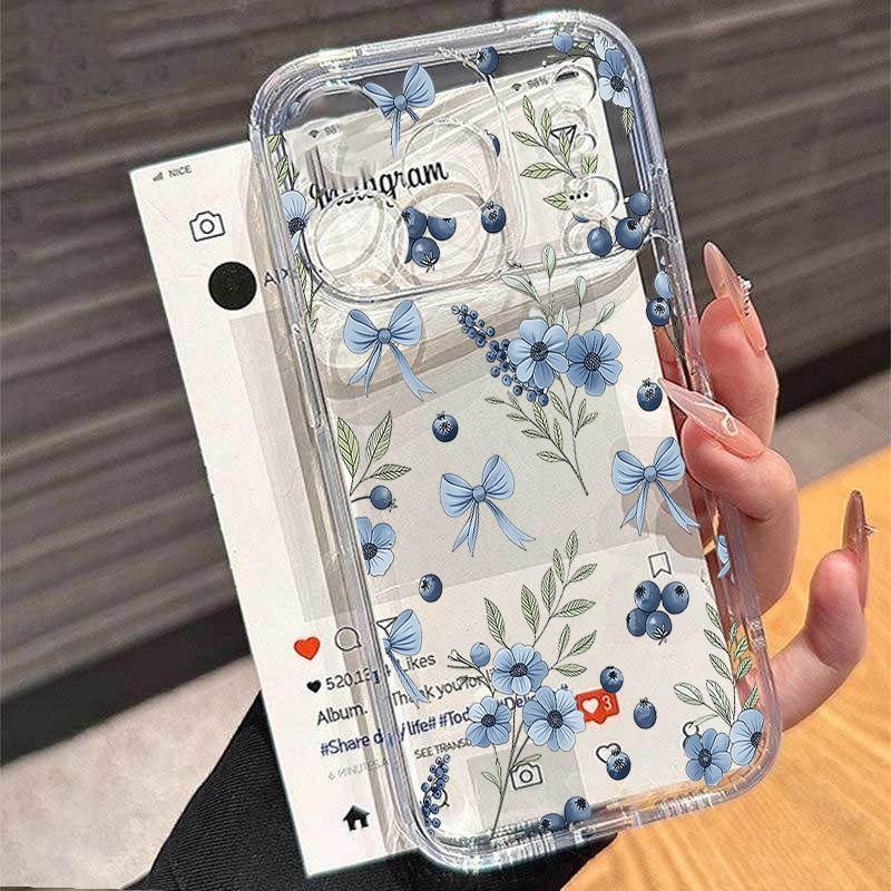 Erdbeer-Blumen-Hülle für Samsung S26 Plus S25 S24 S23 S22 Ultra A57 A17 A07 A56 5G A36 A26 A16 A55 A54 A53 Stoßfeste TPU-Hülle