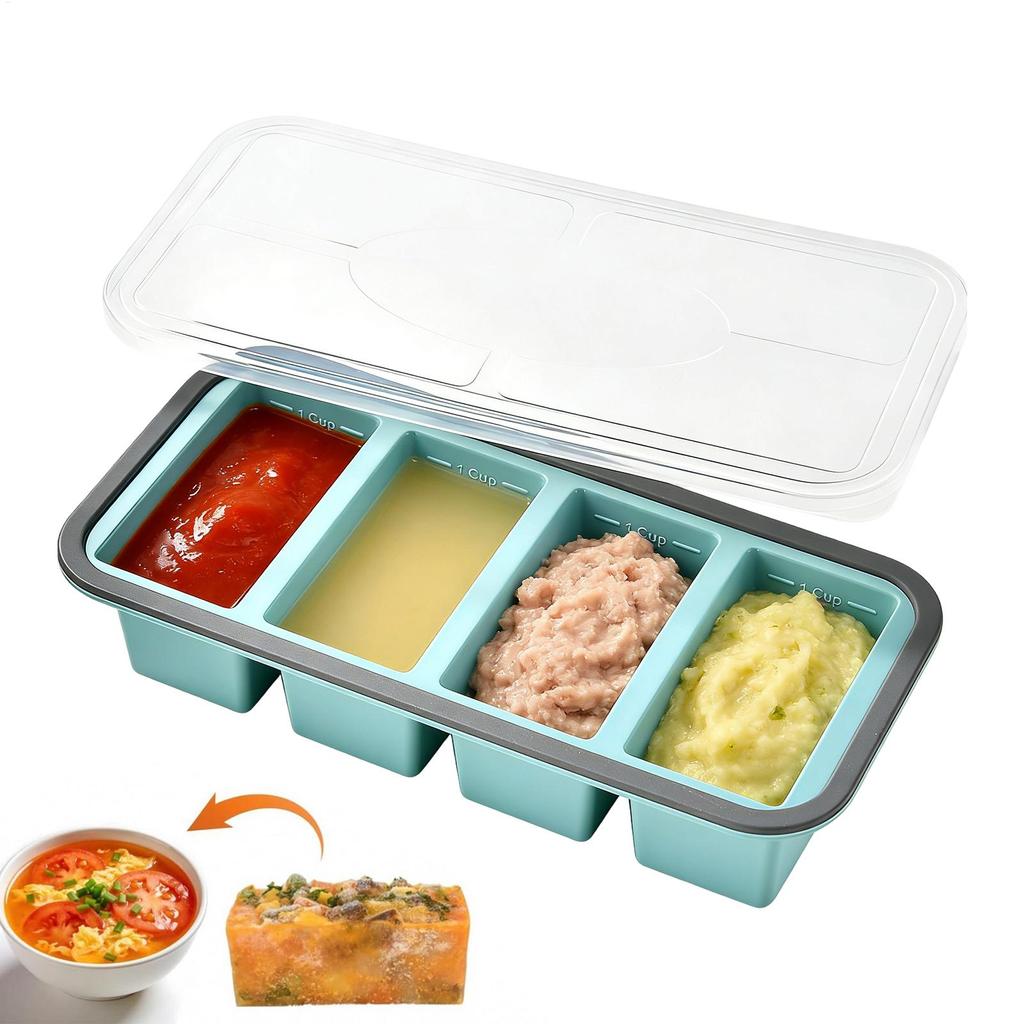Silicone Freezer Molds With Lids Easy Release Food Storage Container For Soup Sauce, BPAfree Portion Control Tray For Meal Prep
