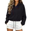 Women Zip Up Cropped Drawstring Hoodies Casual Long Sleeve  Jacket with Pockets Winter Fall Outwear Outfits