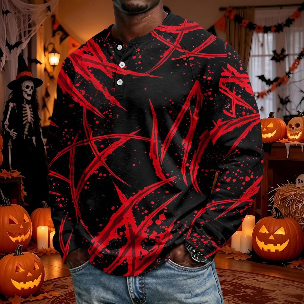 Men's Long Sleeve Shirt Loose Fit Casual Top for Halloween and Everyday Wear