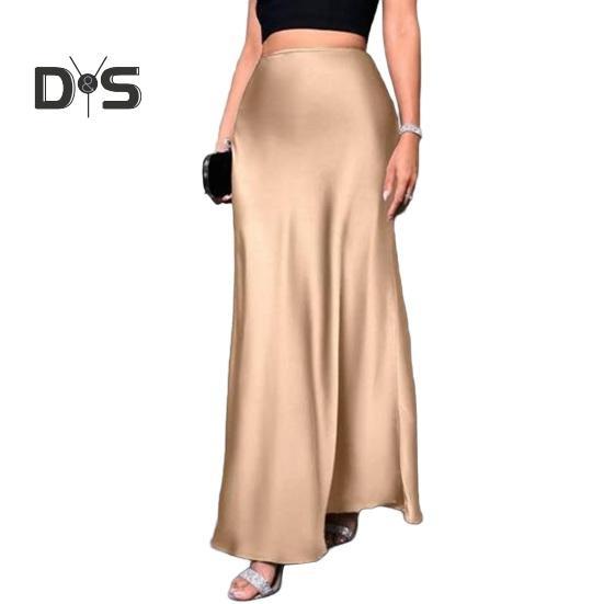 

Женская юбка-рыбий хвост с высокой талией, однотонная, гладкая, А-силуэт, макси-юбка для работы, отдыха, повседневной носки S шампанского