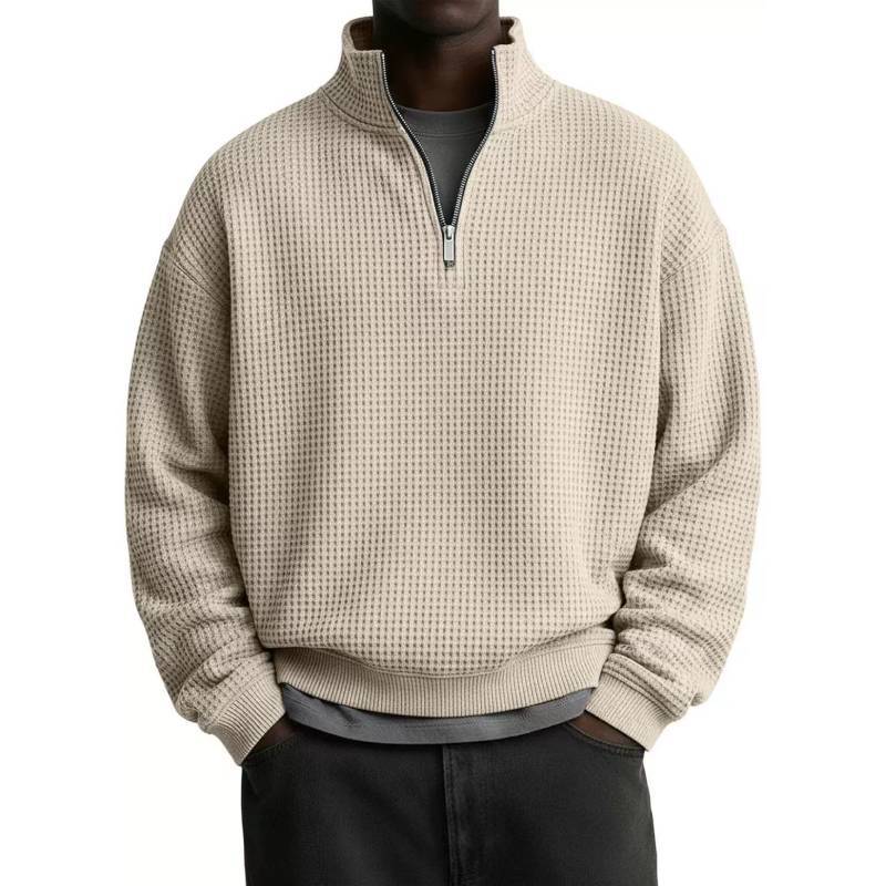 Minimalist Stand Collar Long Sleeve Mens Hoodie With Polyester Fabric For Casual Wear