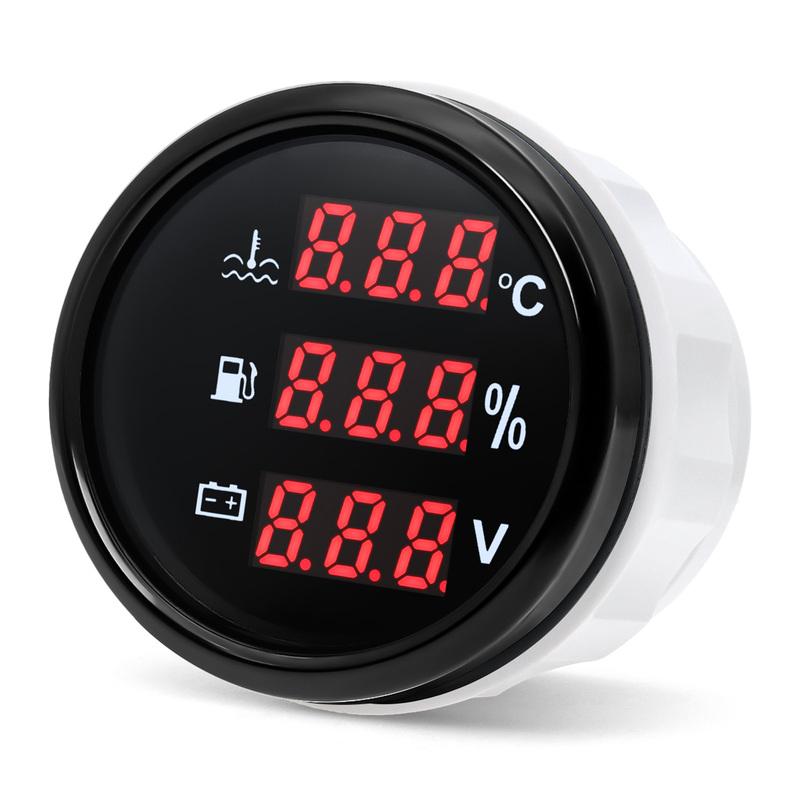 Digital 52mm Gauge Multifunctional Water Temperature+Fuel Level+Voltmeter 0-190ohm Red LED for Car Marine Boat Yacht Customized