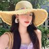 Color Beaded Hollow Lafite Straw Hat Women's Summer Seaside Beach Vacation Sun Hat Large Brim Sunshade Sunscreen Hat