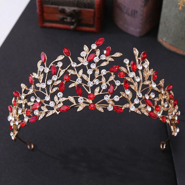 Baroque Vintage Gold Green Crystal Leaf Bridal Tiaras Crown Rhinestone Pageant Diadem Bride Headbands Wedding Hair Accessories