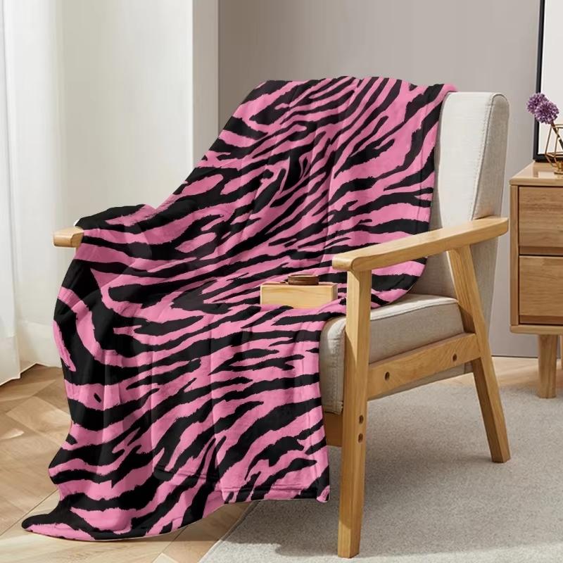 Pink Leopard Zebra Print Flannel Blanket - Warm Throw for Kids Adults Teens & Sofa Bed