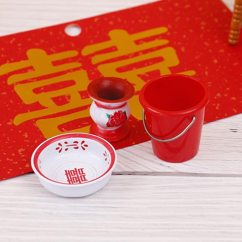 8Pcs/Set Dollhouse Miniature Chinese Wedding Gift Box Vintage Water Bottle Model