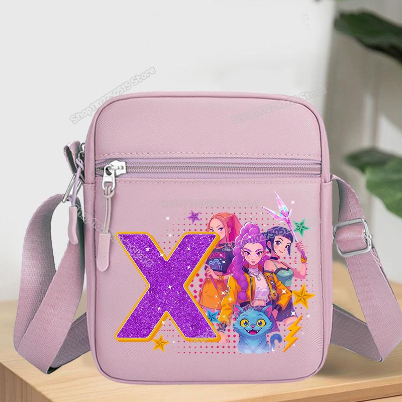 KPop Demon Hunters Letter A-Z Crossbody Bag Women Oxford Cloth Chest Packs Rumi Mira Zoey Girl Phone Shoulder Cartoon Kid Friendly Entertaining Fun