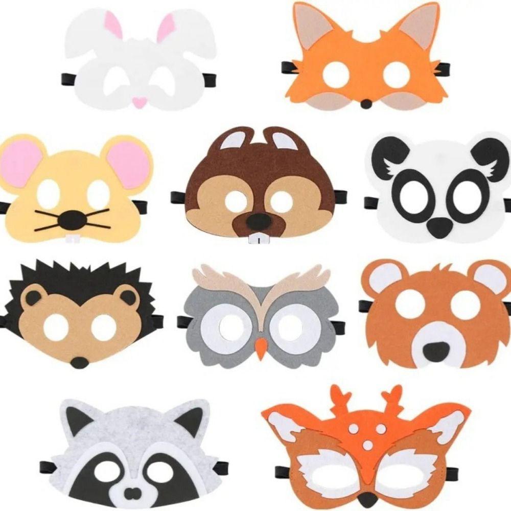 10/12pcs Cute Animal Jungle Animal Felt Mask Cartoon Forest Animal Masks Ress-Up Party Accessory