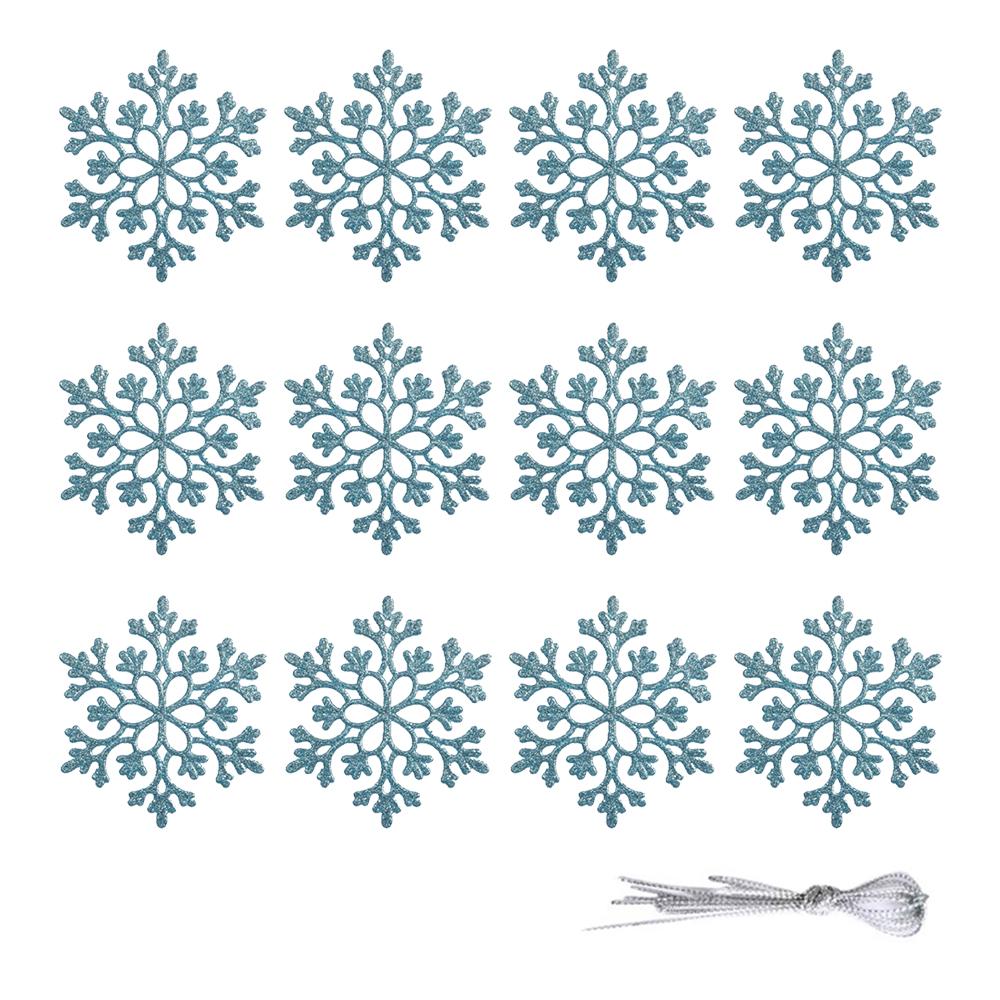 Christmas Snowflake Ornaments, 12pcs Plastic Glitter Snow Flakes Ornaments Xmas Tree Pendant Snowflake for Christmas Tree Decor