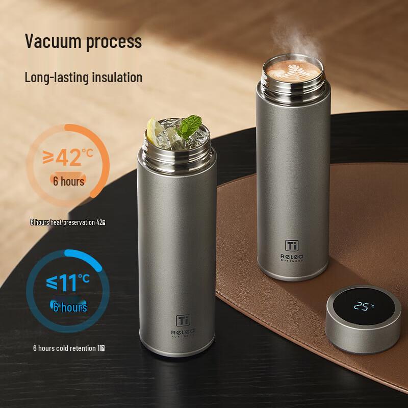 Pure Titanium Insulated Water Bottle with Tea Infuser and Temperature Display