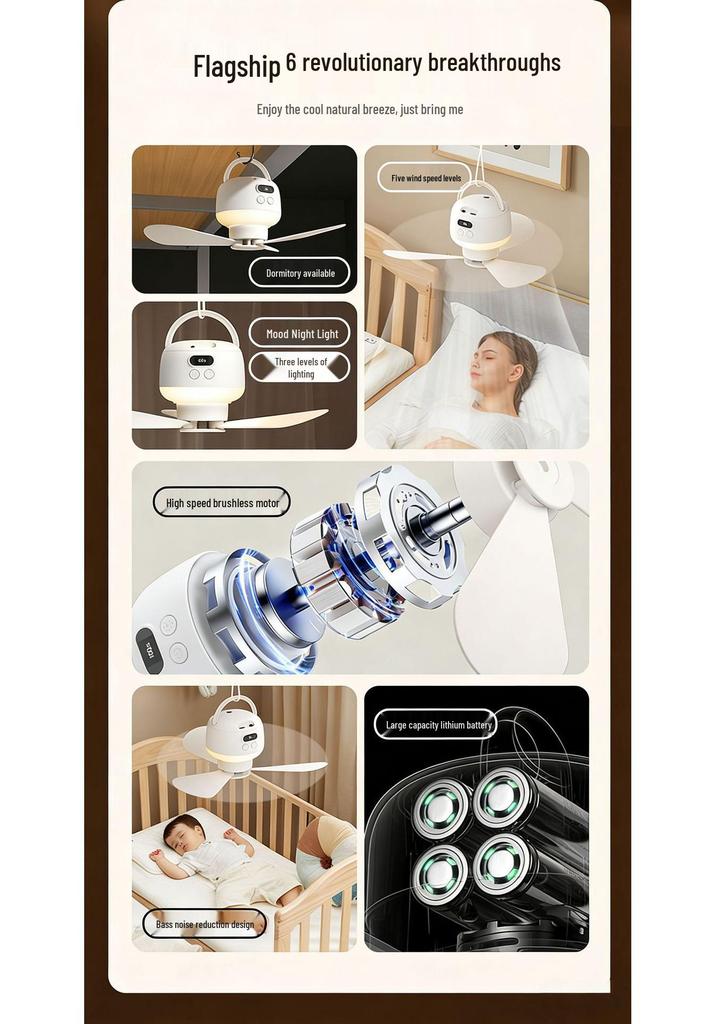 USB Remote-Controlled Portable Hanging Fan with Night Light for Dorms, Kitchens, and Toilets - New Style