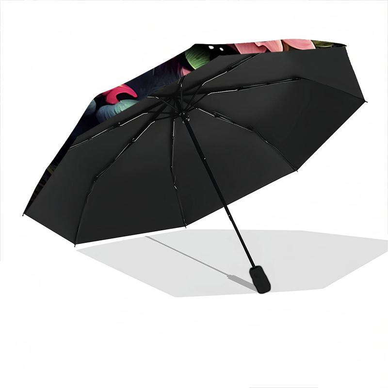 1pc Domineering BlackCat & Flowers Pattern Automatic 3-Fold Umbrella, 8 Iron Frames, High-Value Folding Umbrella, Suitable for Office, Trave