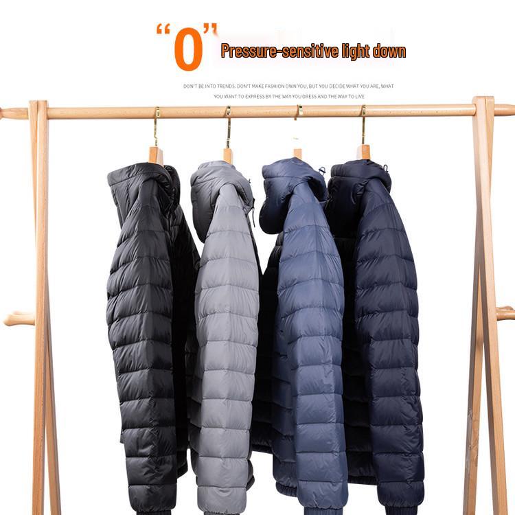 Men's Lightweight Hooded Down Jacket 2025 – Short Style, Stand-Up Collar, Trendy Winter White Duck Down Outerwear