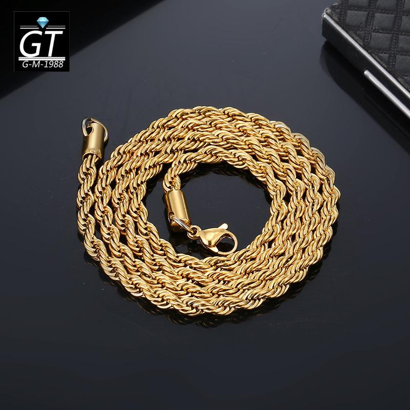  18K Gold Plated Wave Twist Chain Necklace Fashionable and Trendy for Couples 4mm Round Elements Electroplated Metal