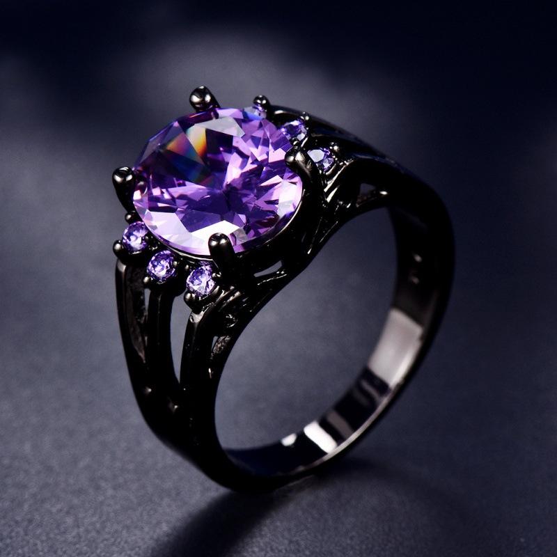 Ring European and American zircon garnet oval four-claw jewelry creative accessories no. 6 фиолетовый