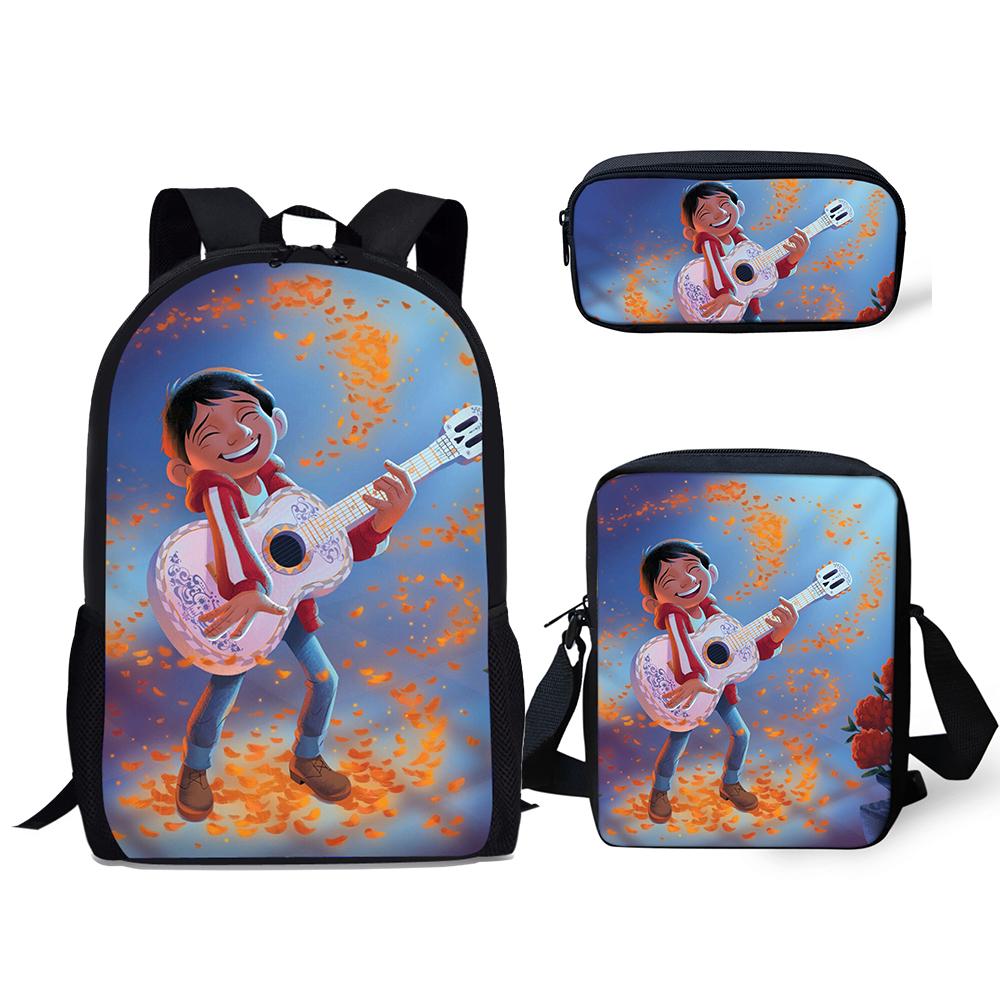 Popular COCO Music Skull Pattern 3D Print 3pcs/Set pupil School Bags Laptop Daypack Backpack Inclined shoulder bag Pencil Case