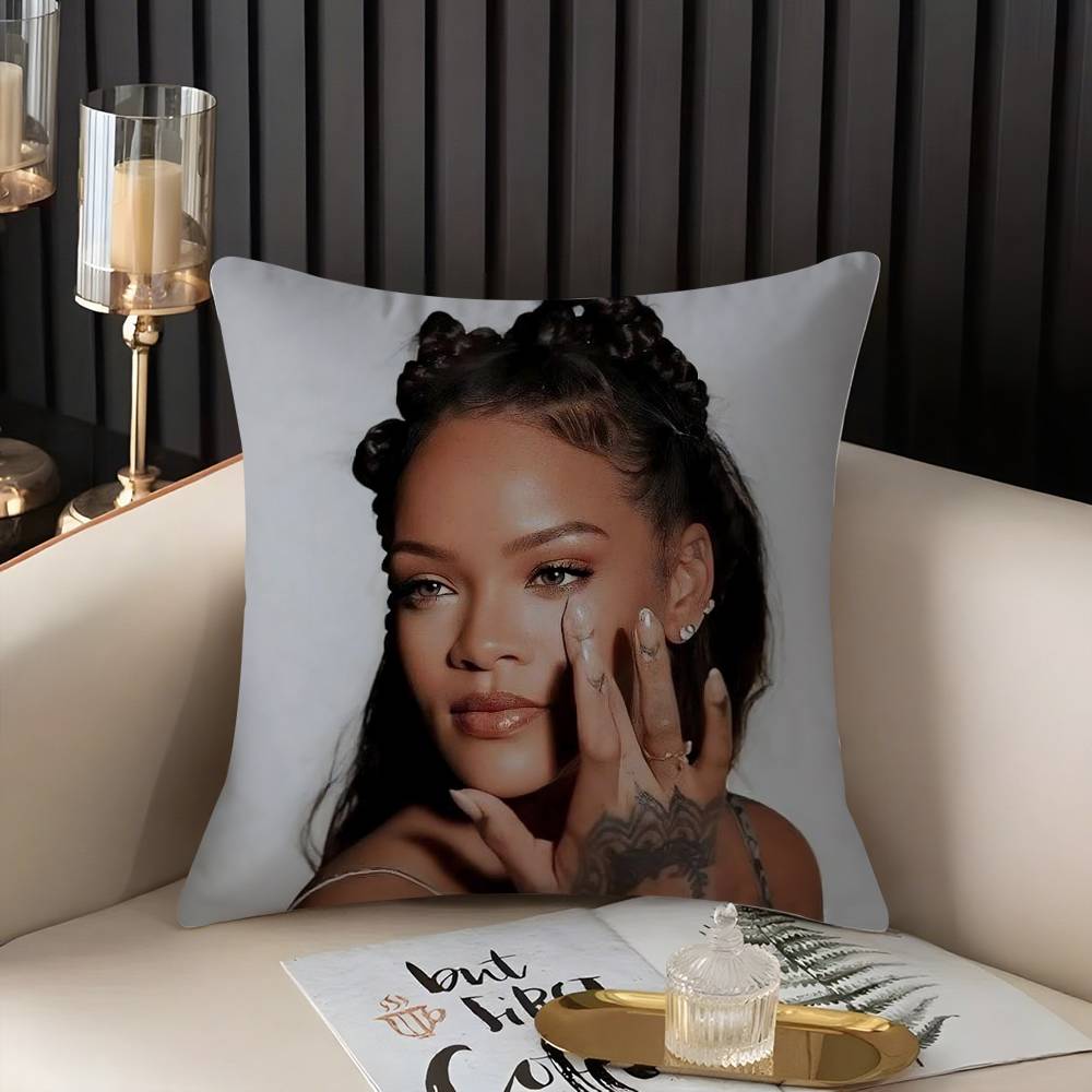 Popular Singer R_Rihannas Pillow Case Home Dorm Chair Back Short Plush Double-Sided Printing Office Nap Time Cushion Cover