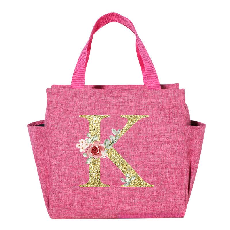 A~N Letter Printed Nylon Lunch Bag With Zipper Water-Proof Insulation Bag Ice Bag Suitable For Men and Women's Work Picnic Travel Practical Use