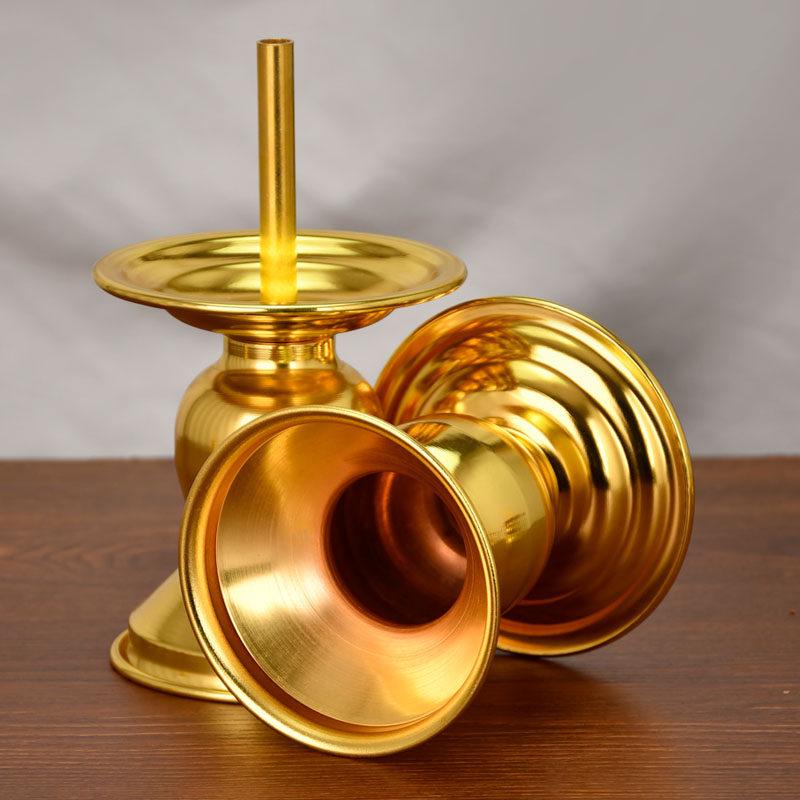 Bamboo and Alloy Candle Holder for Worship - Insertable Stand for Buddha or God
