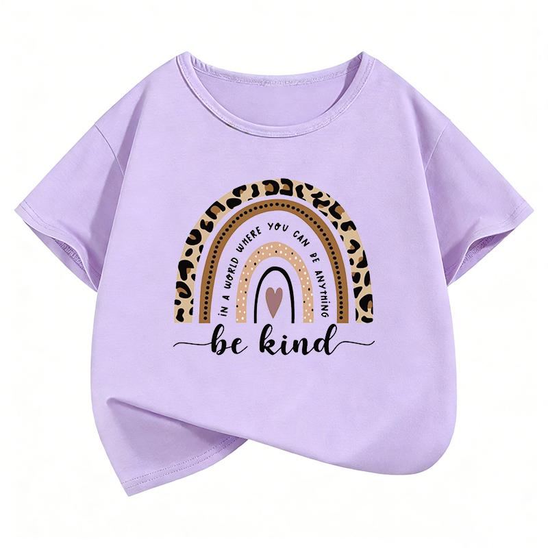Fashion Rainbow Leopard Print TShirt Printed T Shirt Girls Summer Clothes Short Sleeve Tops TShirts Cute Girls Clothing