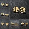 Classic Stainless Steel World Map Earring for Women Dragonfly Heartbeat Ballet Studs Earrings LOVE Letter Piercing Ear Jewelry