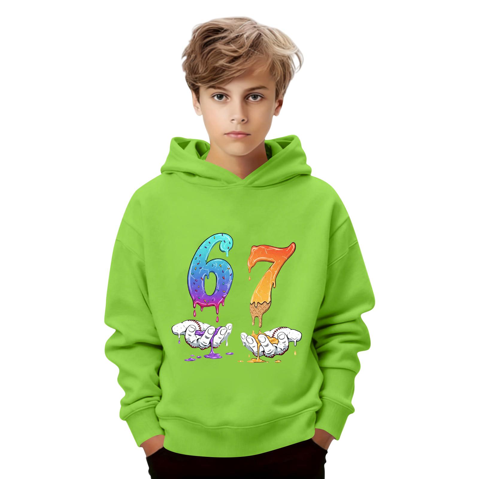 

Kids Long Sleeve Pullover Hoodie Loose Fit Sweatshirt with Number Graphic Print Casual Comfortable Lightweight Top for Boys and Girls 120 светло-зеленый