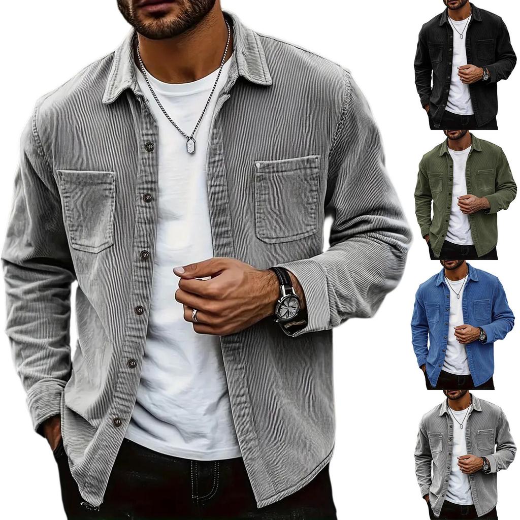 Men's Solid Color Shirt Long Sleeve Men's Casual Fashion Trend With Pocket Shirt Jacket