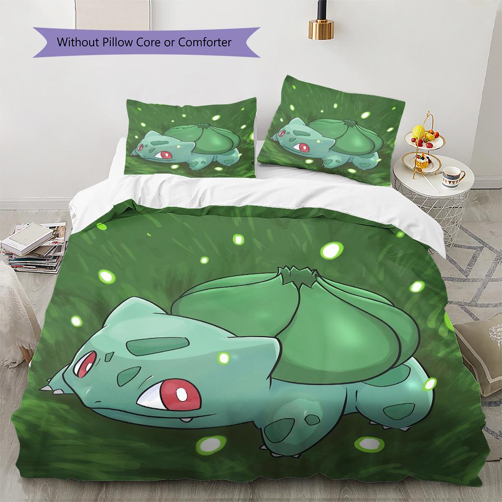 Pokémon Bulbasaur Vzor Povlečení Domácí Dekorace Narozeninový Dárek (1 * povlak na peřinu + 2 * povlak na polštář, bez jádra)