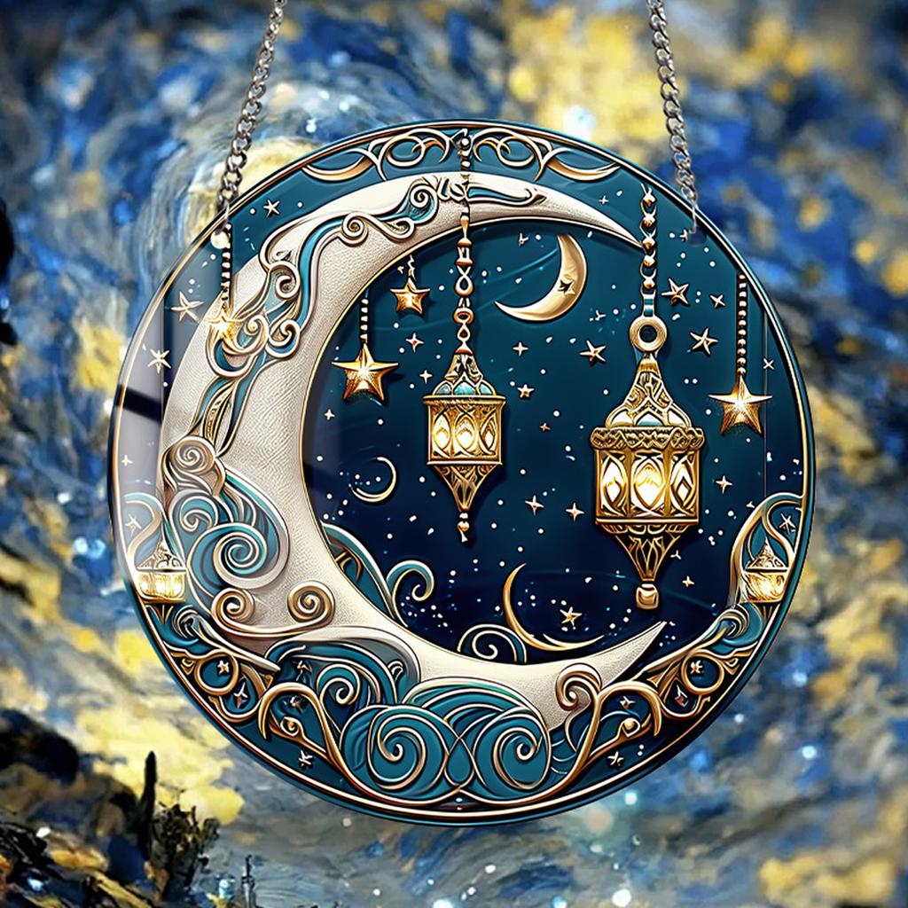 Vintage Acrylics Hanging Pendant with Metal Chain Moon Festival Decoration Easy to Install for Indoor and Outdoor Use