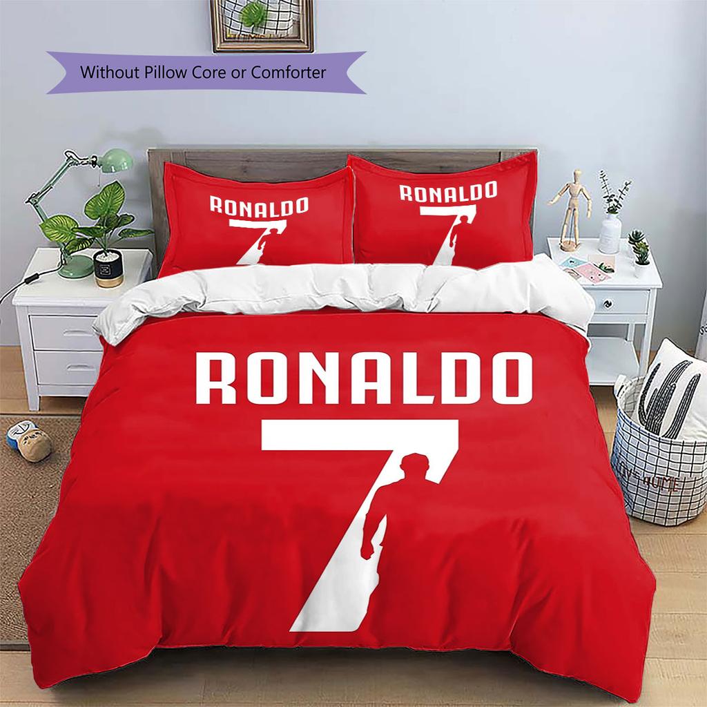 CR7 Cristiano Ronaldo Muster Bettwäsche, Steppbett Set Bettbezug Kissenbezug Zuhause Geburtstagsgeschenk(1 Bettbezug + 2 Kissenbezüge, ohne Füllung)