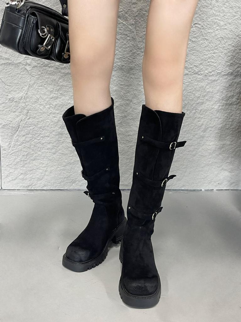 Vintage Western Boots European Station Long Boots Rubber Sole Round Head Tall Tube 2025 Autumn and Winter Suede Leather Knight Boots