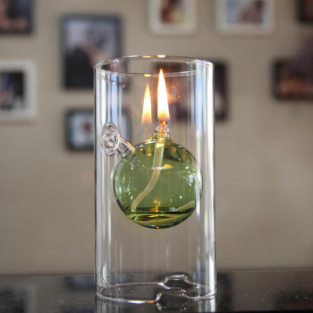 Cylindrical Oil Lamp Transparent Glass Candlestick Interior Glass Oil Lamp Household Decoration Creative Vintage Candle Holder