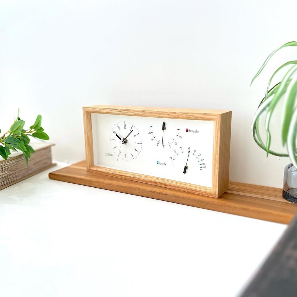 KATOMOKU Thermo Clock Oak Wooden Clock Thermometer and Hygrometer Can be hung or placed x x km-152OA 25.5 12.1 4.6cm