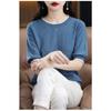 Cotton Thread Pullover Women Short Sleeved Round Neck T-shirt Color Blocked Diamond Shape Thin Knit Bottoming Shirt Simple Casual Commut Spring Autumn