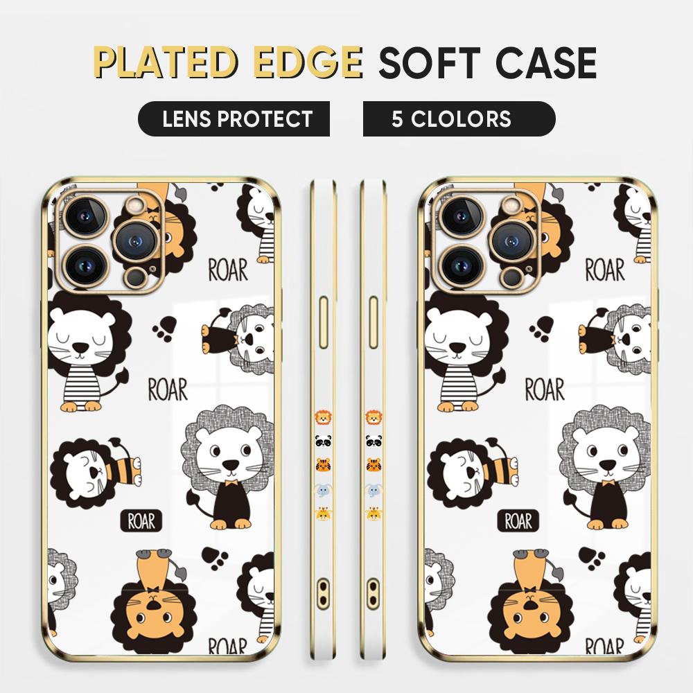 Pouzdro na telefon Fashion Lions Plating pro iPhone 11 13 15 Samsung Galaxy A52 Xiaomi Redmi 12C Note 10 Pro Oneplus měkké obaly na smartphone