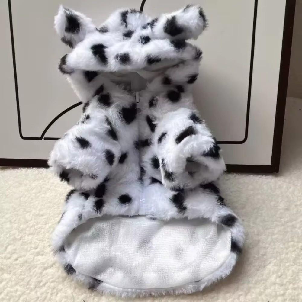 Warm Lining Dog Fur Coat Leopard Print Cat Clothes Comfortable Dog Sweatshirt Medium Dog Breeds