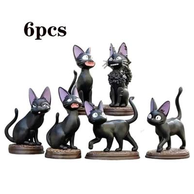 6pcs/set Cartoon Black Cat Handmade Model Doll Desktop Micro Landscape  Accessories Home Decoration Healing Series Birthday Gift