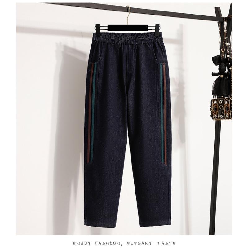 DIMANAF 2025 Autumn Winter Women Plus Size Jeans Pants Thick Denim Casual Lady Long Pants Flocking Oversized Loose Bottoms