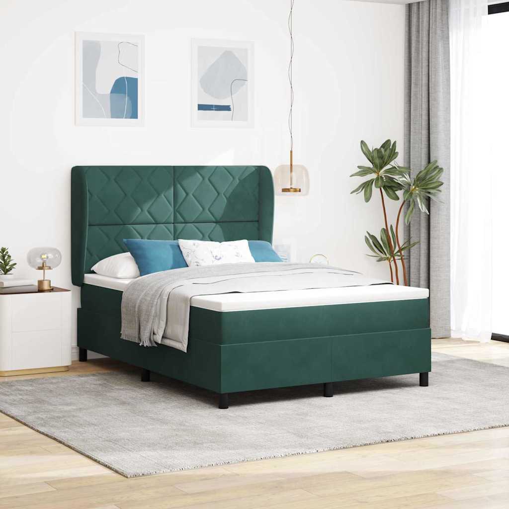 Boxspring Bed with Headboard Dark Green 200 x 140 cm Velvet