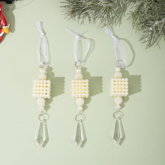 Faux Pearl Christmas Tree Ornaments Winter Faux Pearl Beaded Christmas Hanging Decoration with Faux Crystal Drop Pendant for Wedding Holiday Decor