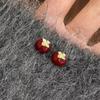 Retro Red Zirconia Pearl Flower Earrings - High-End Hong Kong Style Studs for Women