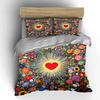 Heart and Floral Burst Design Bedding Duvet Cover Set Duvet Cover Pillowcases  (1*Duvet Cover 2*Pillowcases, Without Duvet Insert)