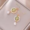 Retro Freshwater Pearl Blue Flower Earrings for Women - Japanese & Korean Style
