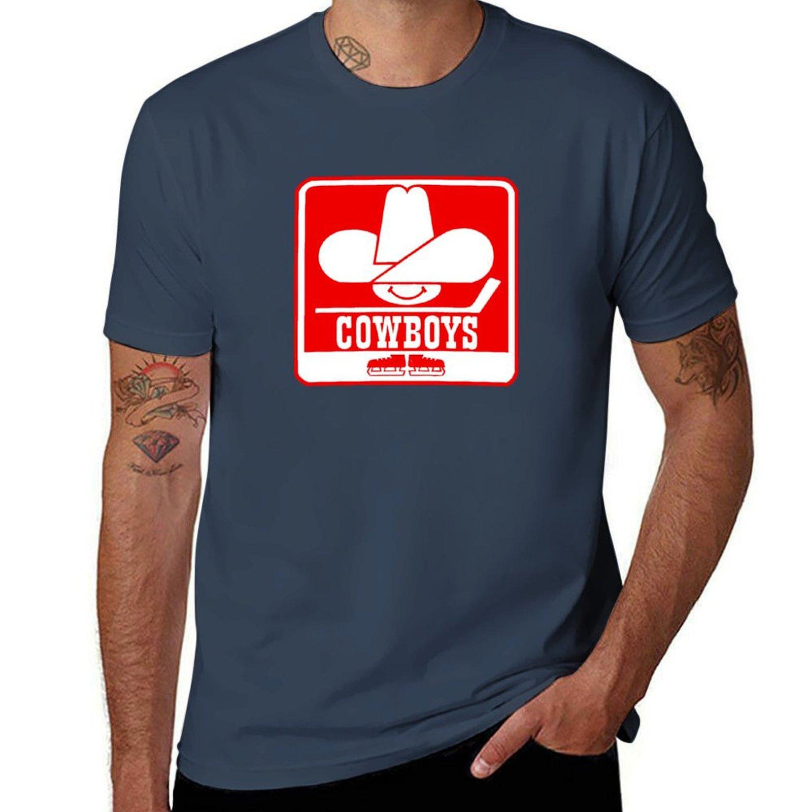 Calgary Cowboys Wha Hockey Tshirt Everyday Wear Basic Short Sleeve Top S