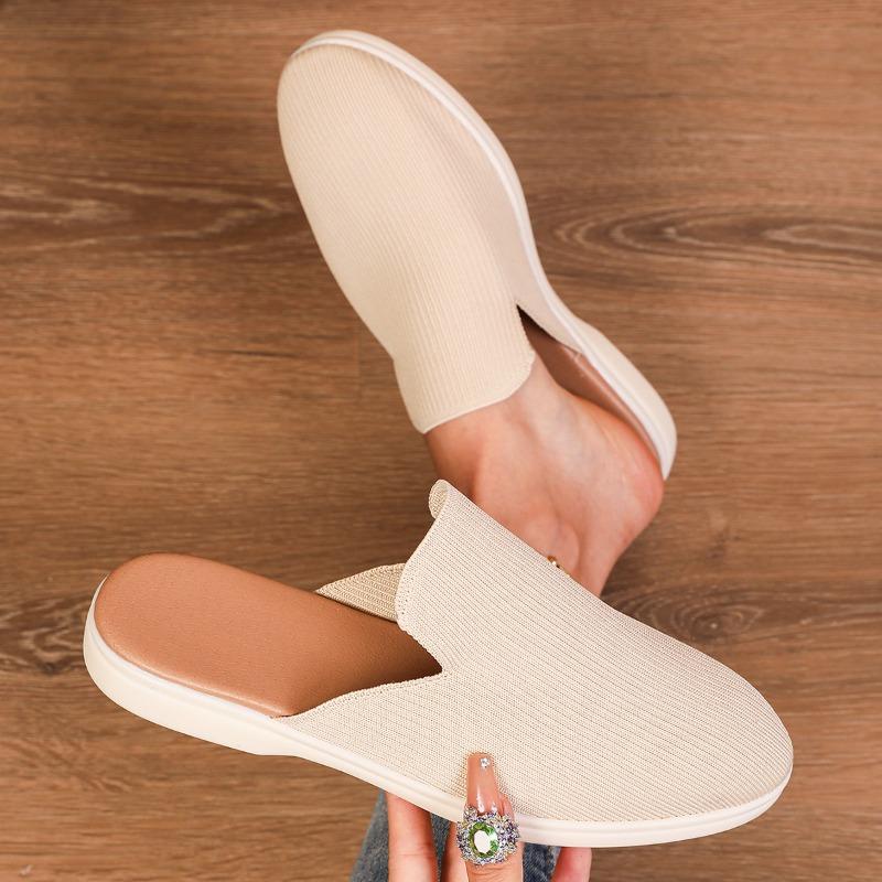 New Large-size Women's Shoes Summer Half-drag Fly-woven Flat-bottomed Slippers Women's Breathable Bag Head Lazy Cool Slippers Wish