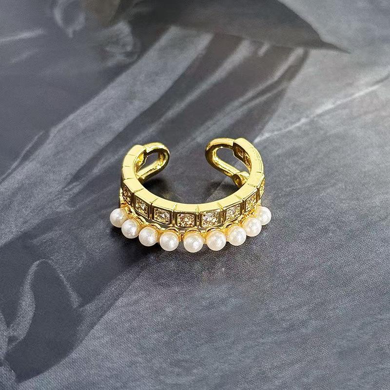 Light Luxury Niche Double-Layer Bead Ring For Women'S High-End Fashion Opening Adjustable Index Finger Ring Stacking Wearing Ring