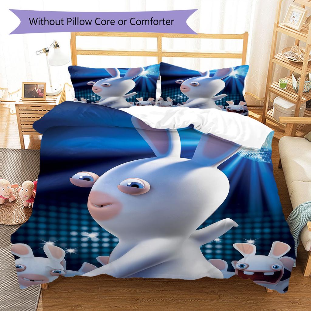 Rabbids Invasion Smile Bedding Quilt Set Quilt Cover Pillowcase Home Decoration Birthday Gift (1 * duvet cover + 2 * pillowcase, without core)