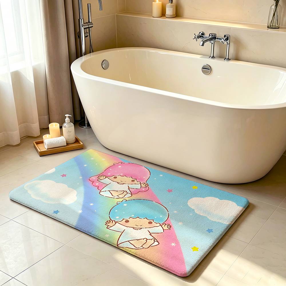 Kawaii L-Little Twin-Stars Carpet Bathroom Anti-slip Mat Door Mat Home Decoration Mat Entrance Door Mat Scratch-resistant Mat